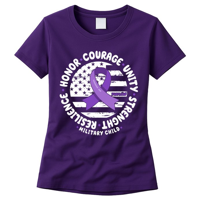 Purple Up Honor Unity Military Quote Ribbon Usa Womens T-Shirt