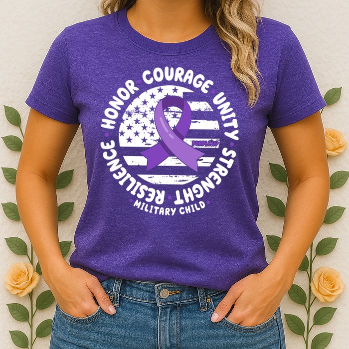 Purple Up Honor Unity Military Quote Ribbon Usa Womens T-Shirt