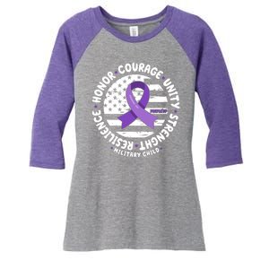 Purple Up Honor Unity Military Quote Ribbon Usa Women's Tri-Blend 3/4-Sleeve Raglan Shirt