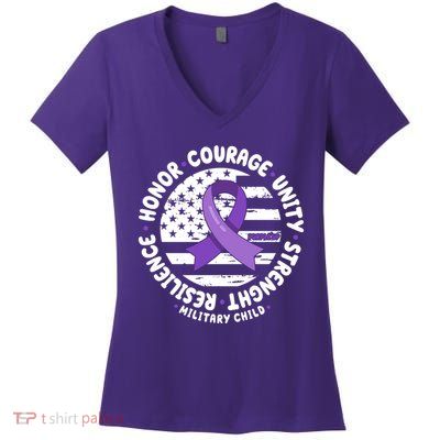 Purple Up Honor Unity Military Quote Ribbon Usa Women's V-Neck T-Shirt