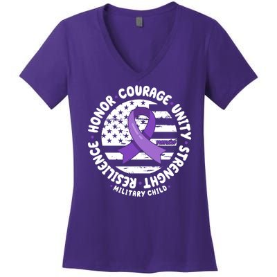 Purple Up Honor Unity Military Quote Ribbon Usa Women's V-Neck T-Shirt