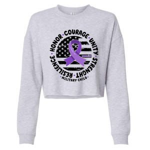 Purple Up Honor Unity Military Quote Ribbon Usa Cropped Pullover Crew