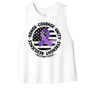 Purple Up Honor Unity Military Quote Ribbon Usa Women's Racerback Cropped Tank