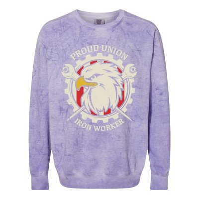 Proud Union Iron Worker Gift Colorblast Crewneck Sweatshirt