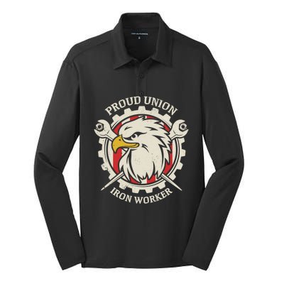 Proud Union Iron Worker Gift Silk Touch Performance Long Sleeve Polo