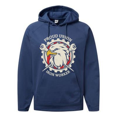 Proud Union Iron Worker Gift Performance Fleece Hoodie