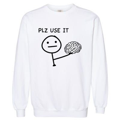 Plz Use It X Use Your Brain. Funny Stupid Saying Garment-Dyed Sweatshirt