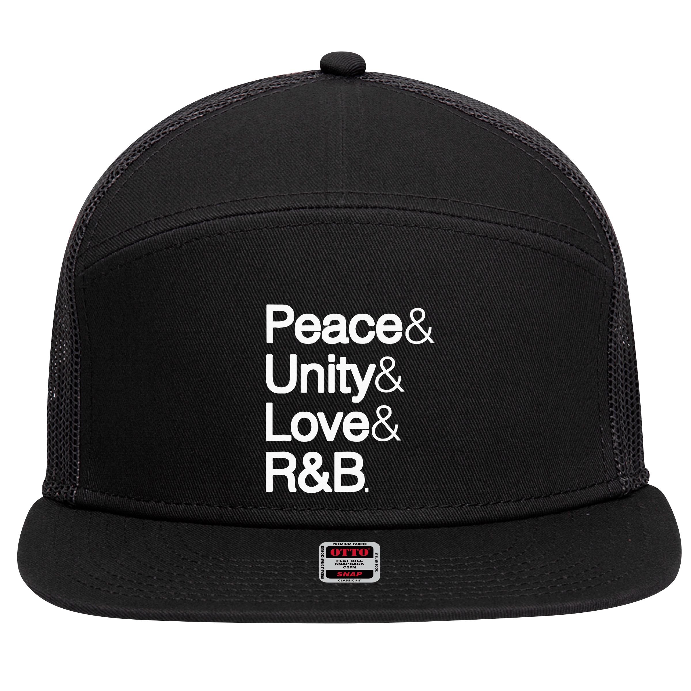 Peace Unity Love & R&B Rnb Soul Music Lovers 7 Panel Mesh Trucker Snapback Hat