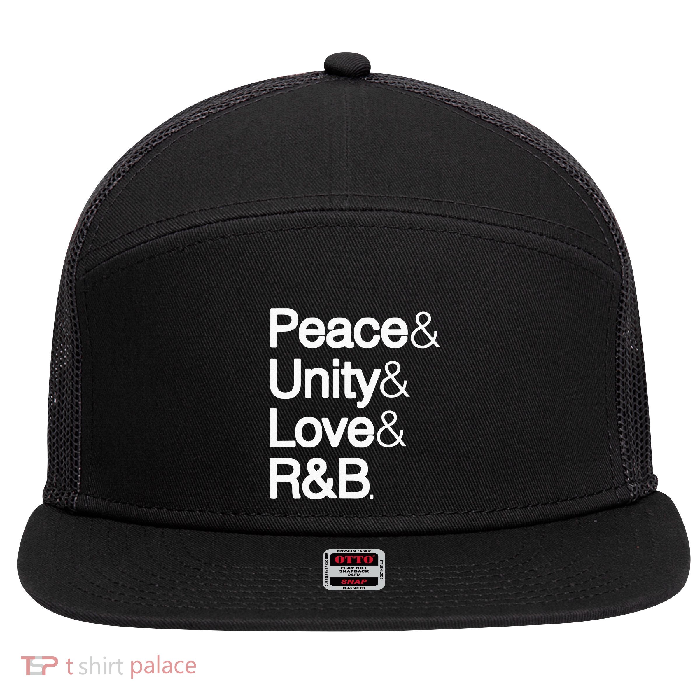 Peace Unity Love & R&B RnB Soul Music Lovers 7 Panel Mesh Trucker Snapback Hat