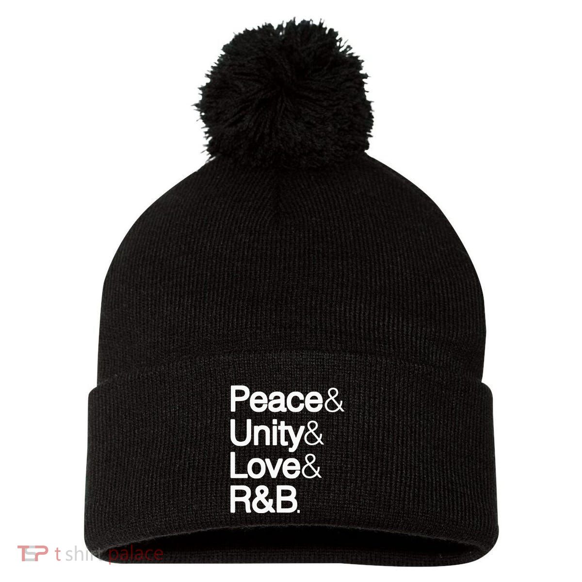 Peace Unity Love & R&B RnB Soul Music Lovers Pom Pom 12in Knit Beanie