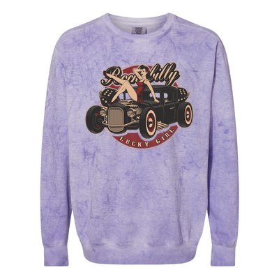 Pin Up Lucky Girl Classic Hot Rod Rockabilly Colorblast Crewneck Sweatshirt