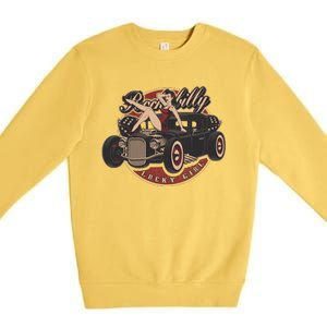 Pin Up Lucky Girl Classic Hot Rod Rockabilly Premium Crewneck Sweatshirt