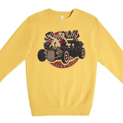 Pin Up Lucky Girl Classic Hot Rod Rockabilly Premium Crewneck Sweatshirt