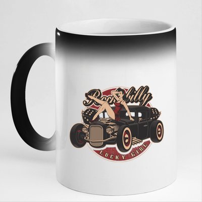 Pin Up Lucky Girl Classic Hot Rod Rockabilly 11oz Black Color Changing Mug