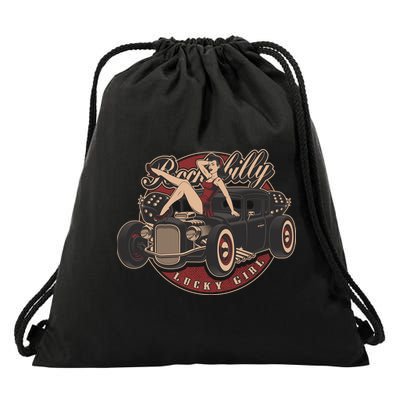 Pin Up Lucky Girl Classic Hot Rod Rockabilly Drawstring Bag