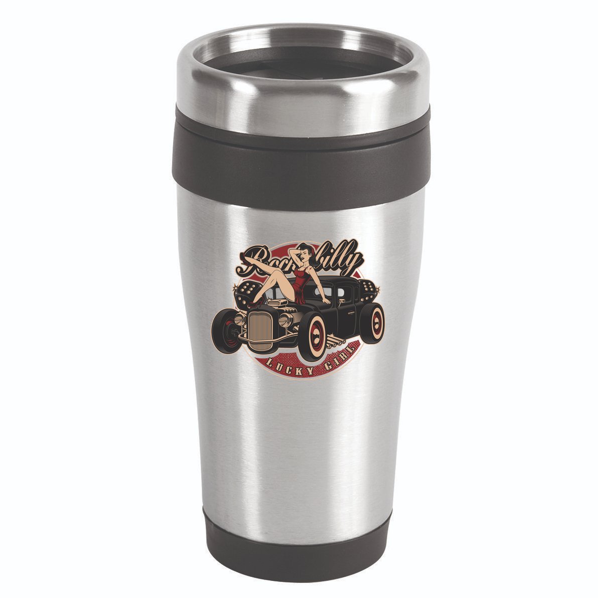 Pin Up Lucky Girl Classic Hot Rod Rockabilly 16oz Travel Tumbler