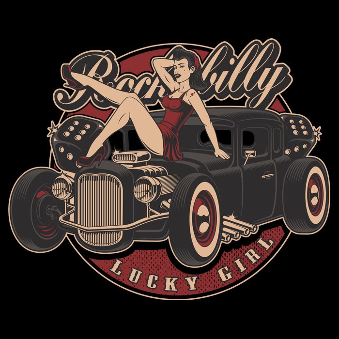 Pin Up Lucky Girl Classic Hot Rod Rockabilly Youth Performance Sprint T-Shirt