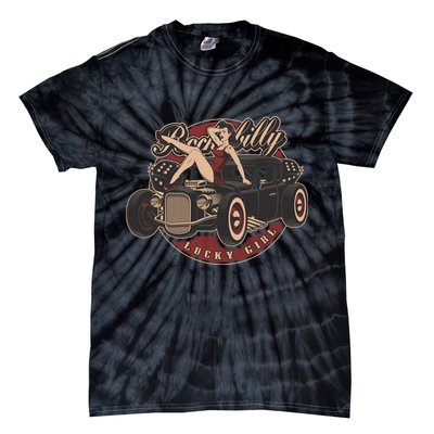 Pin Up Lucky Girl Classic Hot Rod Rockabilly Tie-Dye T-Shirt