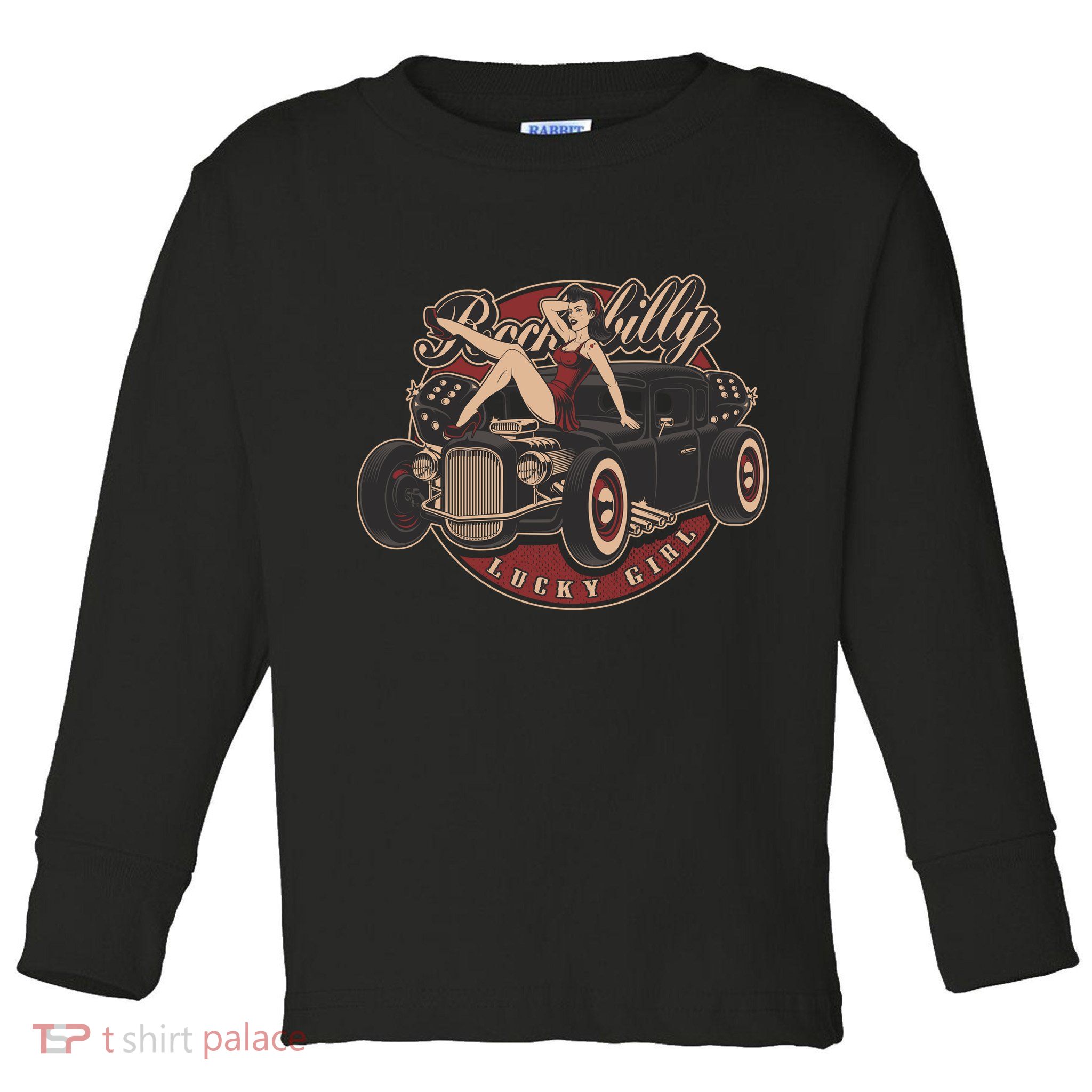 Pin Up Lucky Girl Classic Hot Rod Rockabilly Toddler Long Sleeve Shirt