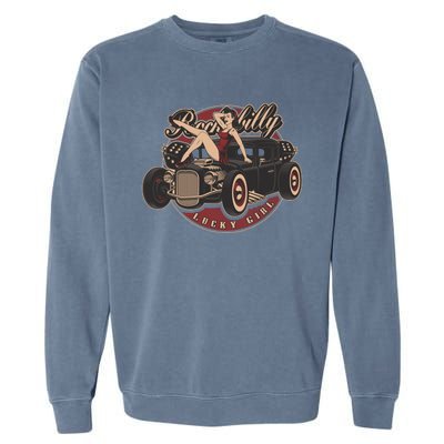 Pin Up Lucky Girl Classic Hot Rod Rockabilly Garment-Dyed Sweatshirt