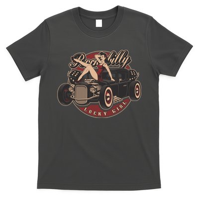 Pin Up Lucky Girl Classic Hot Rod Rockabilly T-Shirt