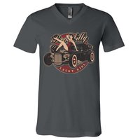 Pin Up Lucky Girl Classic Hot Rod Rockabilly V-Neck T-Shirt