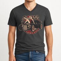 Pin Up Lucky Girl Classic Hot Rod Rockabilly V-Neck T-Shirt