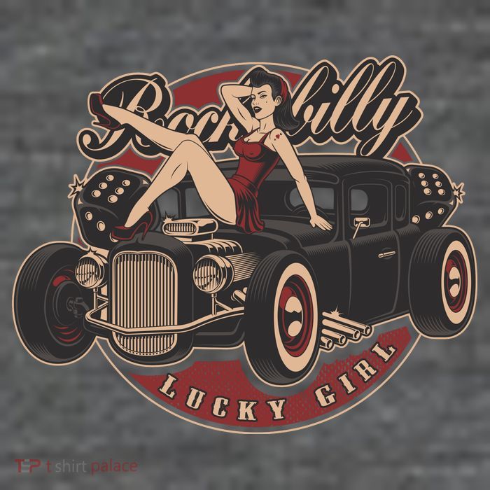 Pin Up Lucky Girl Classic Hot Rod Rockabilly 7-Panel Snapback Hat