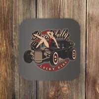 Pin Up Lucky Girl Classic Hot Rod Rockabilly Coaster