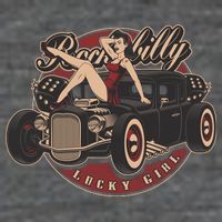 Pin Up Lucky Girl Classic Hot Rod Rockabilly Flatbill Hat