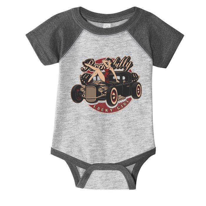 Pin Up Lucky Girl Classic Hot Rod Rockabilly Infant Baby Jersey Bodysuit