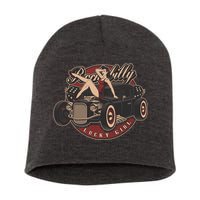 Pin Up Lucky Girl Classic Hot Rod Rockabilly Short Acrylic Beanie