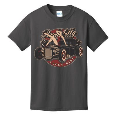 Pin Up Lucky Girl Classic Hot Rod Rockabilly Kids T-Shirt