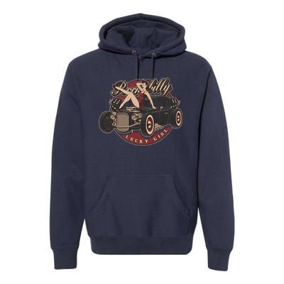 Pin Up Lucky Girl Classic Hot Rod Rockabilly Premium Hoodie