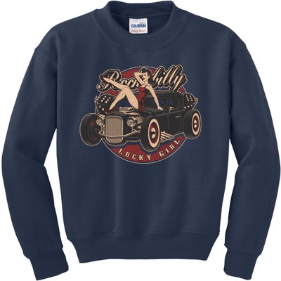 Pin Up Lucky Girl Classic Hot Rod Rockabilly Kids Sweatshirt