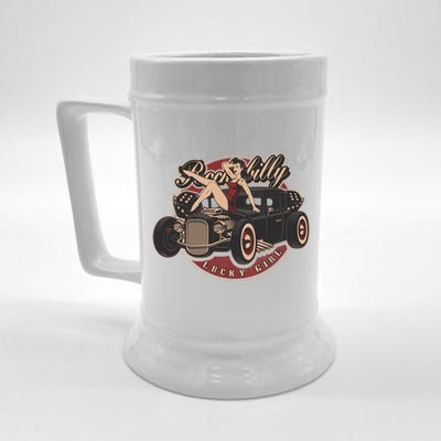 Pin Up Lucky Girl Classic Hot Rod Rockabilly Beer Stein