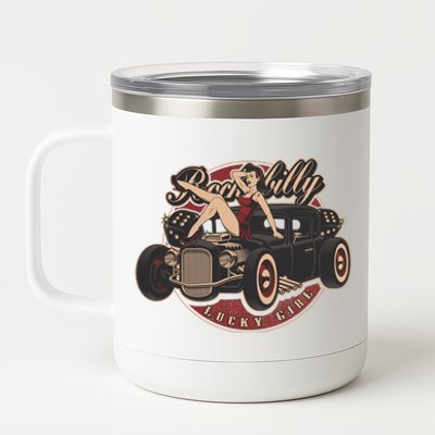 Pin Up Lucky Girl Classic Hot Rod Rockabilly 12 oz Stainless Steel Tumbler Cup