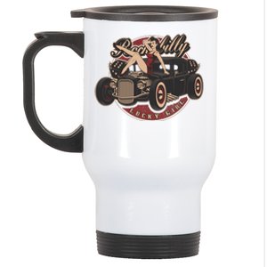 Pin Up Lucky Girl Classic Hot Rod Rockabilly Stainless Steel Travel Mug