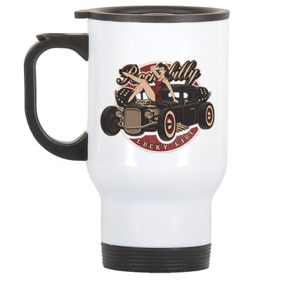 Pin Up Lucky Girl Classic Hot Rod Rockabilly Stainless Steel Travel Mug