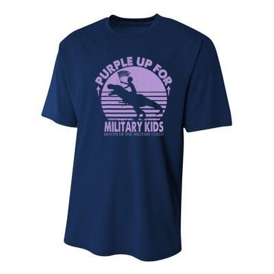 Purple Up Military Month Of The Military T Rex Child Youth Performance Sprint T-Shirt