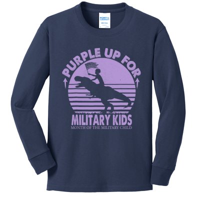 Purple Up Military Month Of The Military T Rex Child Kids Long Sleeve Shirt