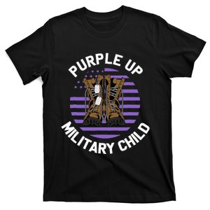 Purple Up Military Child Boots US Flag Month of Military T-Shirt