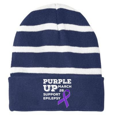 Purple UP March 26 Support Epilepsy Awareness Day Striped Beanie with Solid Band