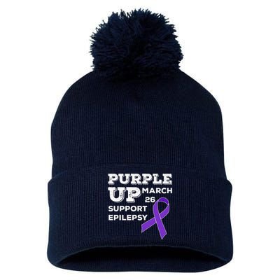 Purple UP March 26 Support Epilepsy Awareness Day Pom Pom 12in Knit Beanie