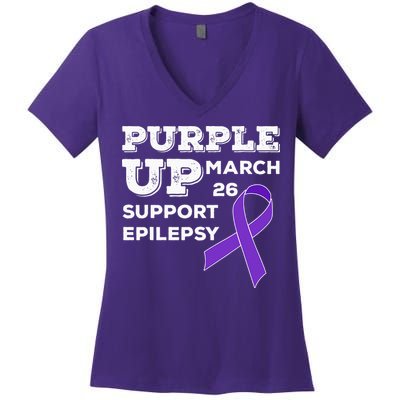 Purple UP March 26 Support Epilepsy Awareness Day Women's V-Neck T-Shirt