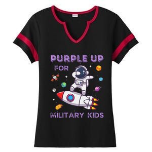 Purple Up Military Ki.Ds Military Child Month Astronaut Funny Ladies Halftime Notch Neck Tee