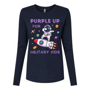 Purple Up Military Ki.Ds Military Child Month Astronaut Funny Womens Cotton Relaxed Long Sleeve T-Shirt