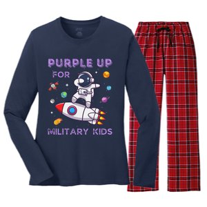 Purple Up Military Ki.Ds Military Child Month Astronaut Funny Women's Long Sleeve Flannel Pajama Set 