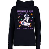 Purple Up Military Ki.Ds Military Child Month Astronaut Funny Womens Funnel Neck Pullover Hood