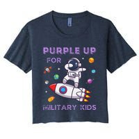 Purple Up Military Ki.Ds Military Child Month Astronaut Funny Women's Crop Top Tee